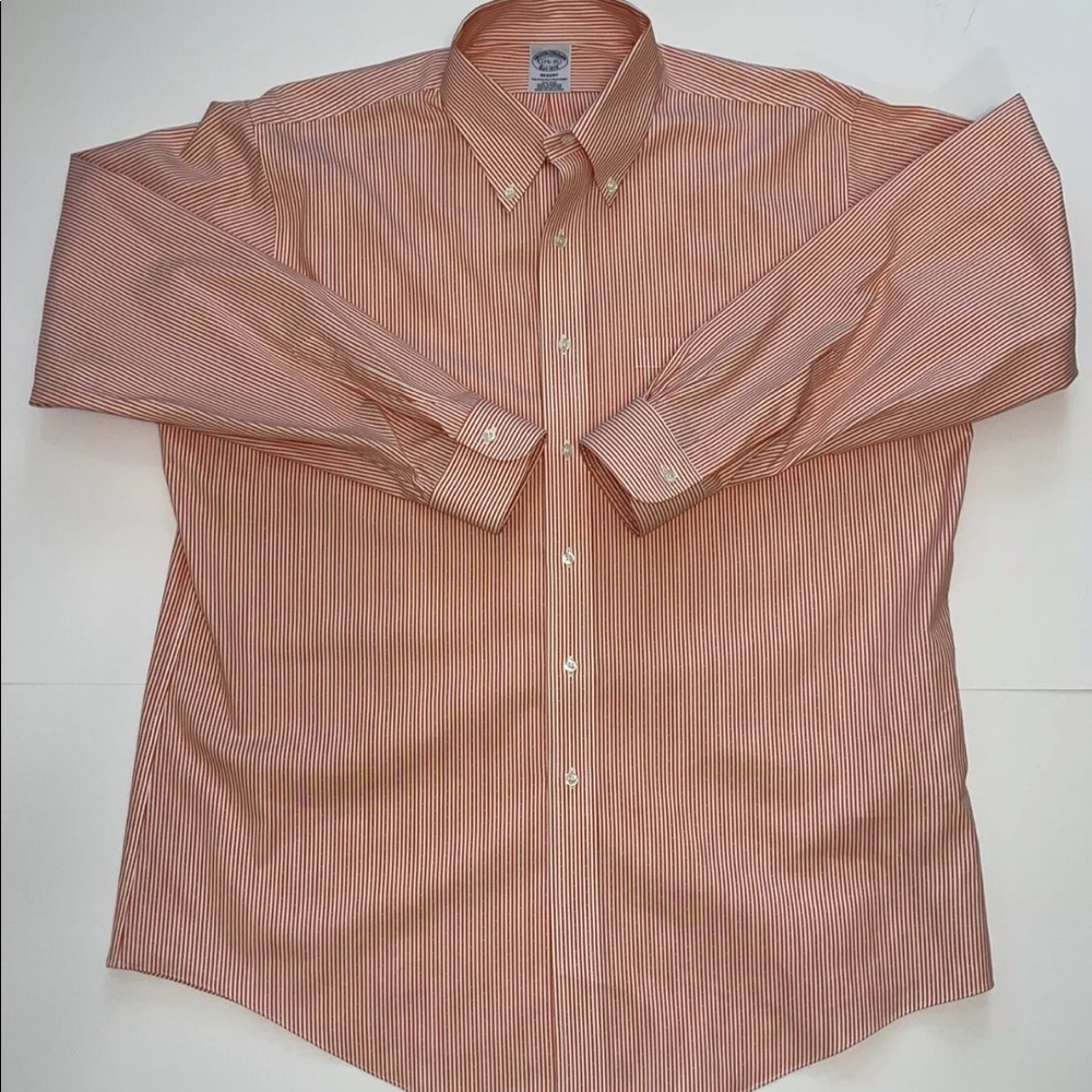 Brooks Brothers Regent Non-Iron Orange/White Stripe Dress Shirt - 17.5/35